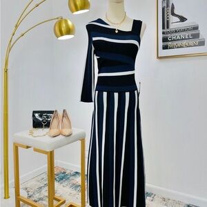 RACHEL Rachel Roy Blue and White One Shoulder Fit and Flare Dress